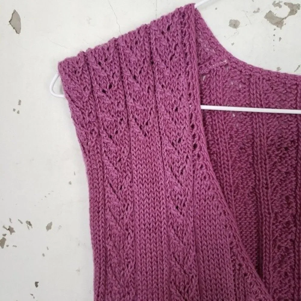 Women's VINTAGE Teacher Sweater Vest Handmade V-neck Button Front Purple Small - Picture 2 of 5